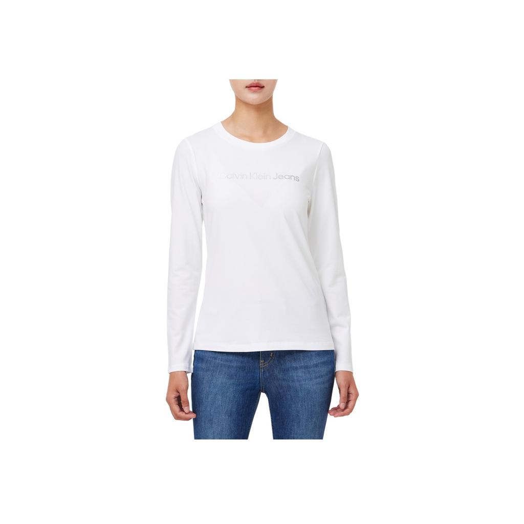 Calvin Klein Jeans Logo Straight Cut Long Sleeve T-Shirt Women Tops Bright-White J225484-YAF