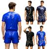 Mens Waterproof Vinyl Outfit Contrasting Trim Short Sleeve T Shirt Top Built In Briefs Boxer Shorts