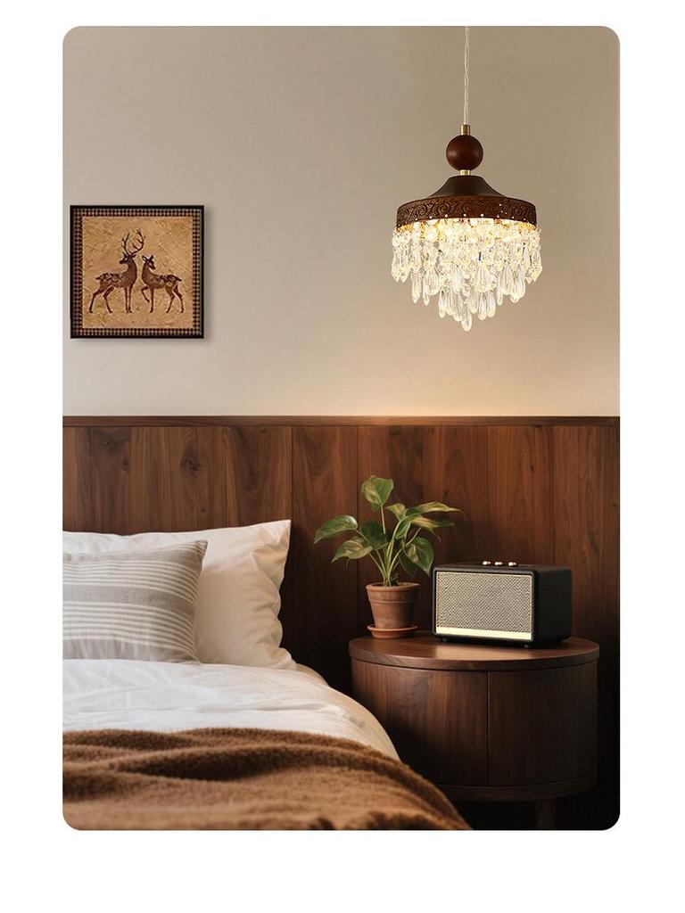 Walnut Retro Chandelier, Eye-Protective Lamp for Chinese Restaurant, Bar, Bedside, or Study.