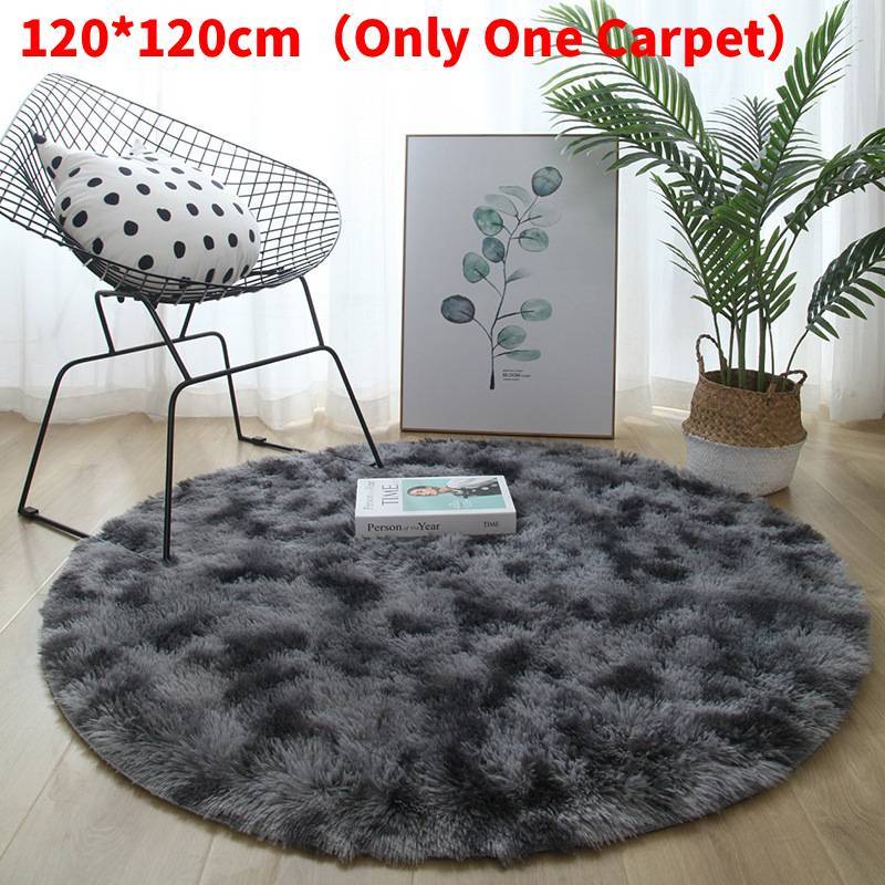 Round Rug For Living Room With Silk Wool Material And Tie Dye Pattern For Home Decor