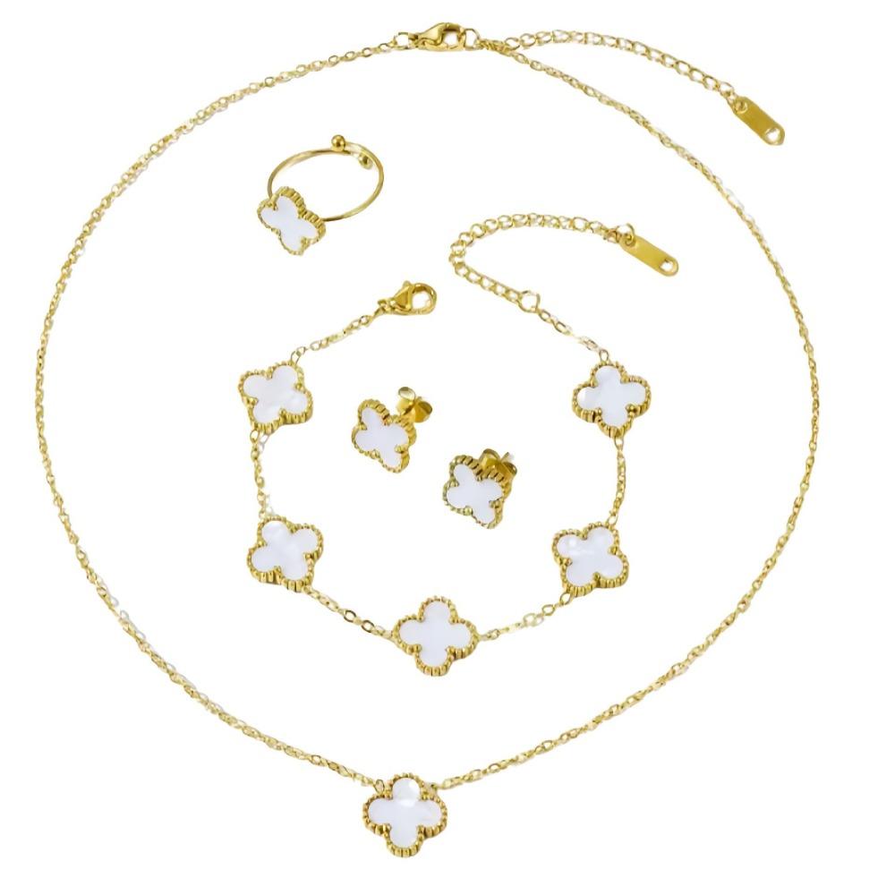 13mm Vierblättriges Kleeblatt Halskette Armband und Ohrringe Set - Ein Vielseitiges Glücksklee Accessoire