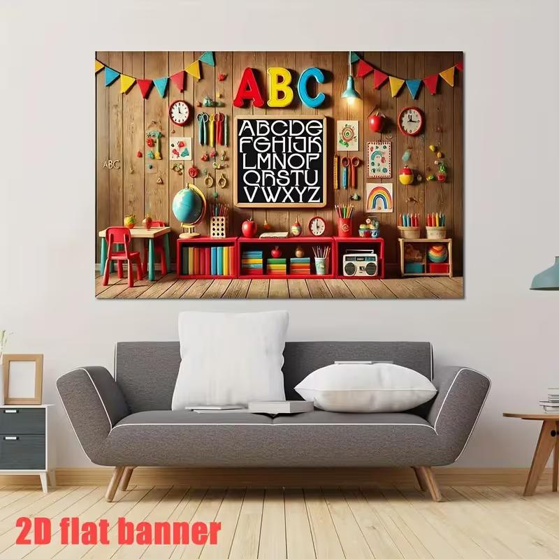 2D Kids Study Room Backdrop Educational Toys and ABC Letters Portrait Studio Background
