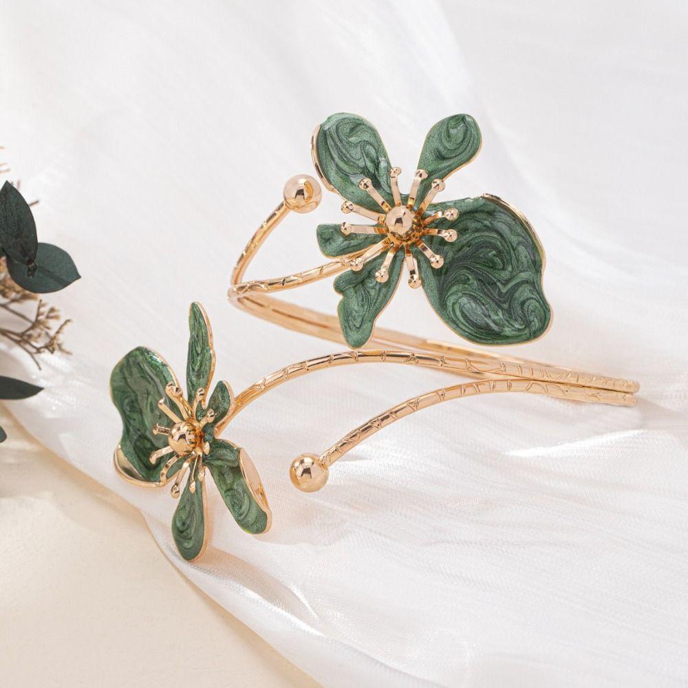 Enamel Glaze Craft Floral Open Cuff Armlet Gold Color Spiral Arm Bracelet New Open Arm Ring  Women