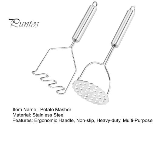 Large Gap Potato Masher 2 Pcs Stainless Steel Heavy Duty Integrated Kitchen Fine Holes Tool with Ergonomic Handle for Avocados Beans Fruit Vegetables