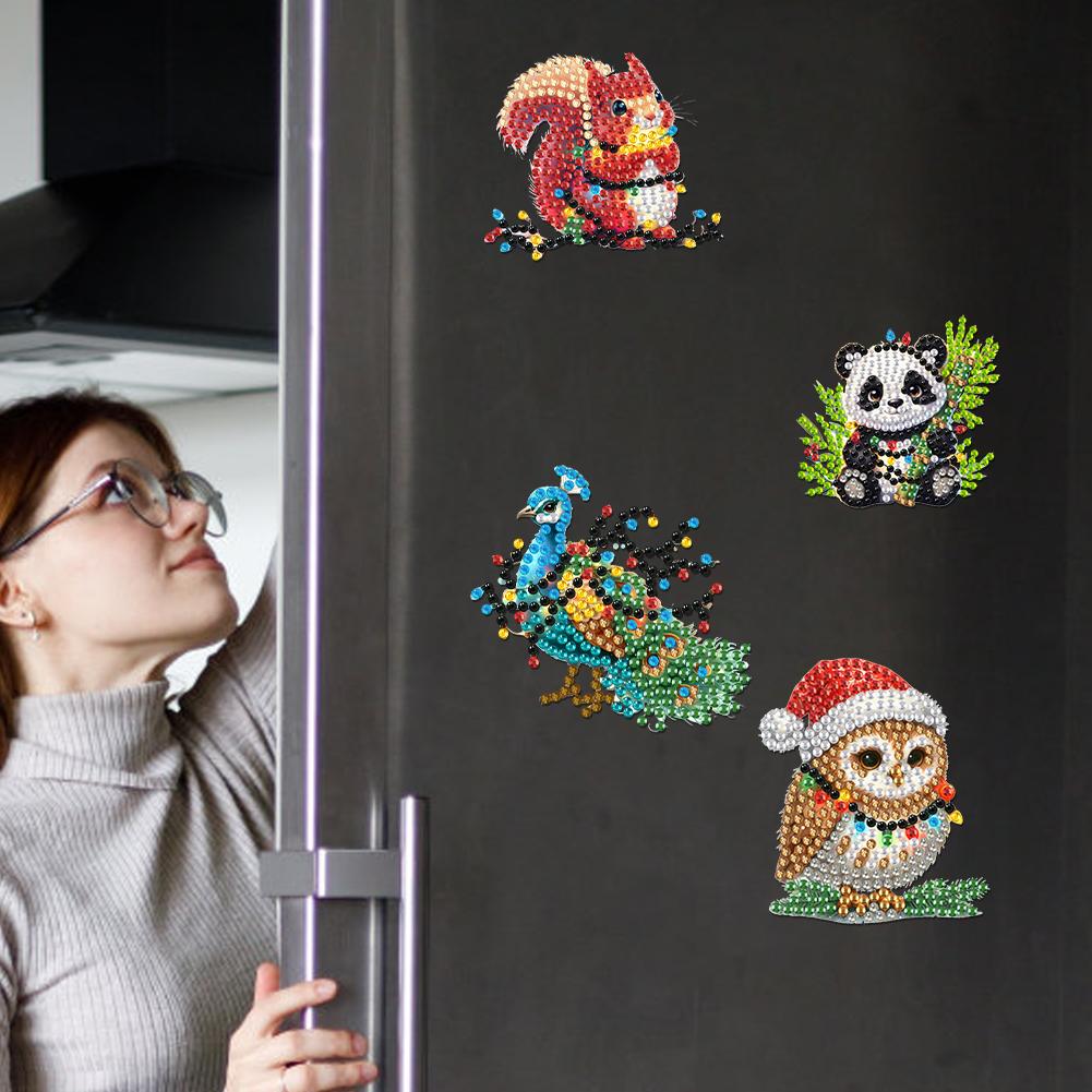 6Pcs Acrylic Christmas Santa Claus Diamond Art Fridge Magnet Diamond Painting Refrigerator Magnet for Adults Kids Beginners
