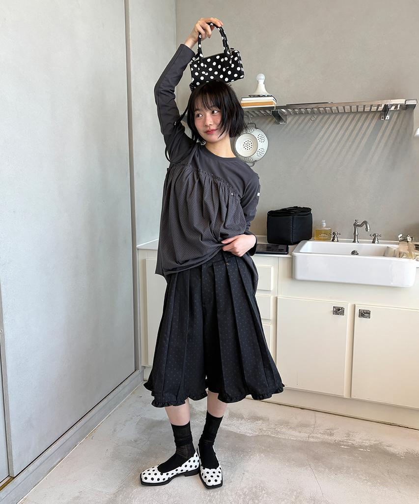 RONRON Dot Frill Layered Long Sleeve Charcoal