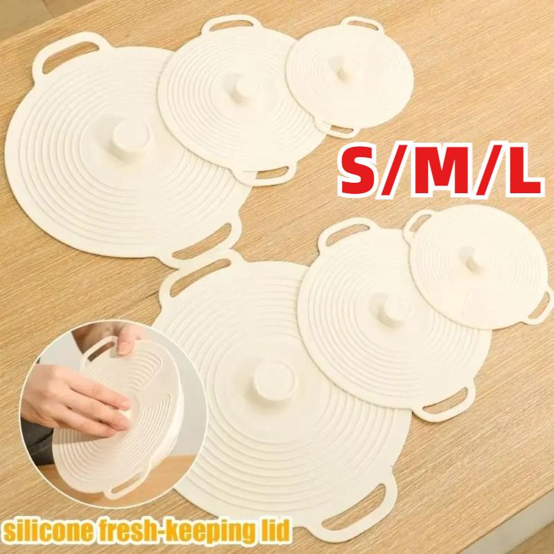 Dustproof Silicone Pot Lid with Handle, Anti-Spill Splash-Proof Sealing Fresh-Keeping Cover for Bowl, Microwave & Refrigerator