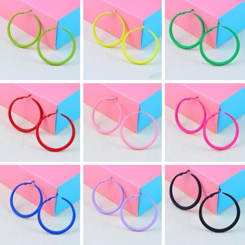 Trend Smooth Hoop Earrings for Women Pink Blue Black Red Korean Sweet Purple Loop Earings 925 Silver Needle