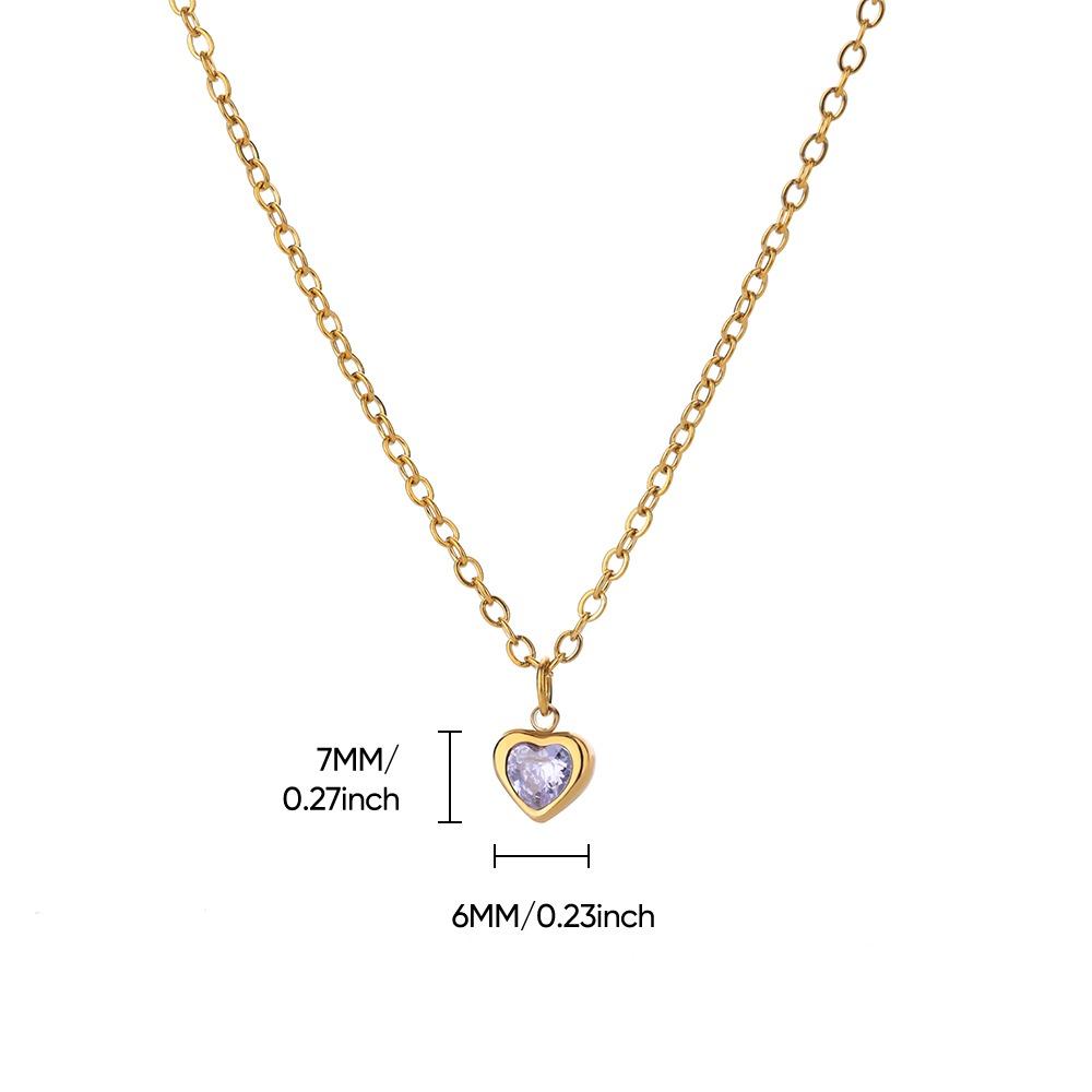 Stainless Steel Birthstone Heart Necklace For Women Gold Color Chain Heart  Necklace Wedding Jewelry Birthday Gift Bijoux Femme