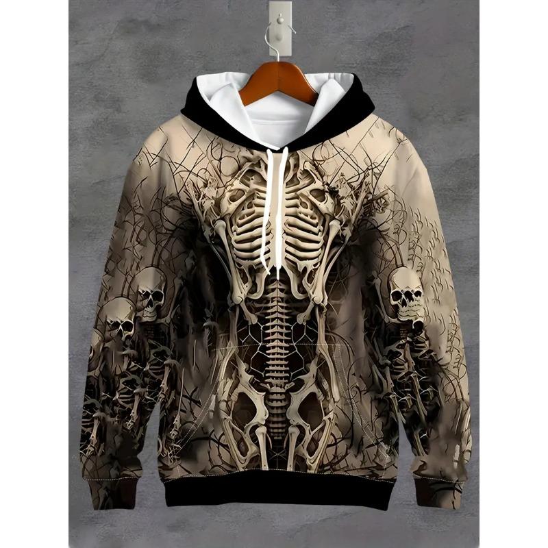 2025 New Men's Vintage Skull Skeleton 3D Print Hoodie Men Women Fashion Oversized Hoodie Sweatshirt Halloween Unisex Tracksuit