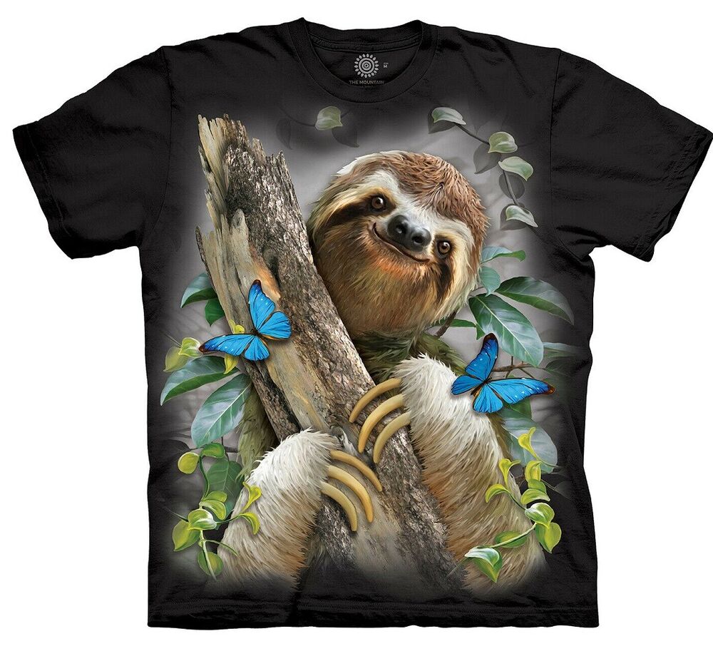 

Черная футболка унисекс The Mountain Sloth Lazy Hanging Slow Butterflies