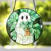 Halloween Reading Ghost Suncatcher Hanging Decoration Black Cat Stained Glass 2D Flat Acrylic Indoor Outdoor Wall Window Hanging Sign Ornament