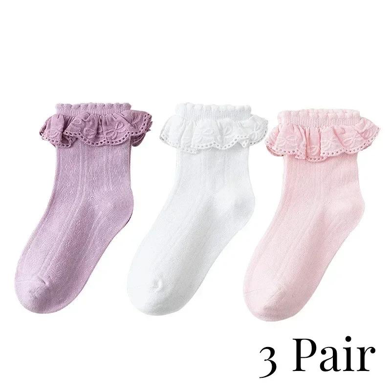 

3 Pairs New Girls Socks Baby Bow Lace Combed Cotton Socks Baby Thin Breathable L size 6-8 Year жовтий