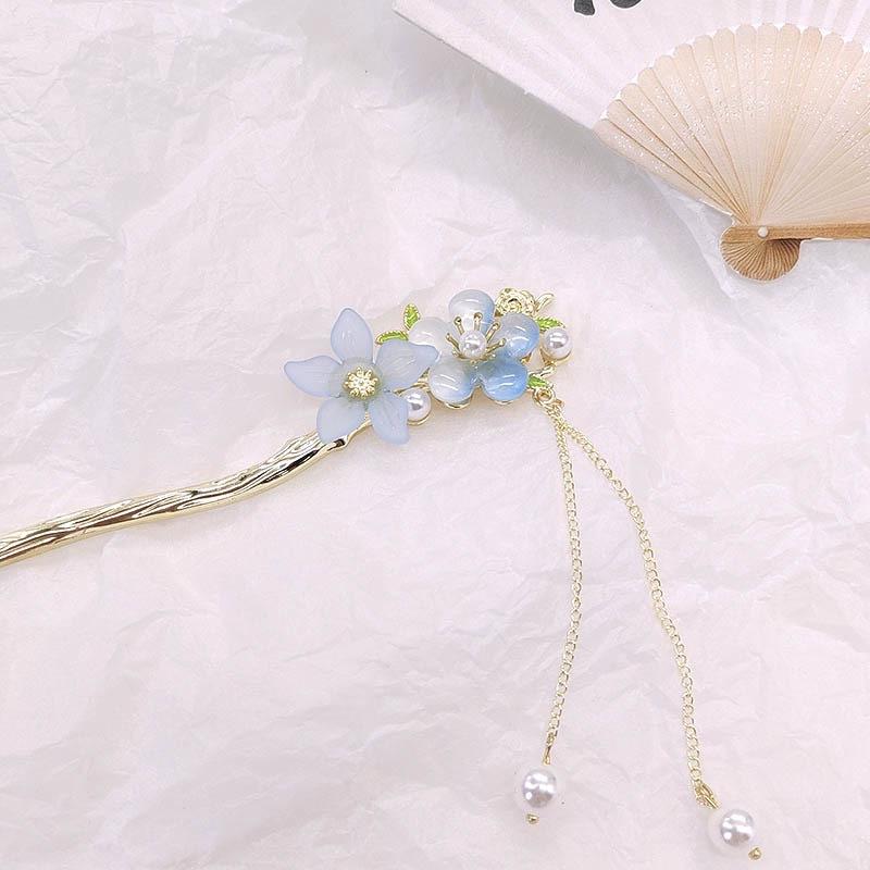 Ancient Peach Blossom Fringed Hairpin, High-end Niche Hairpin, New Chinese Hair Accessories, Step Shake Hanfu Disc Hair Hairpin, Female