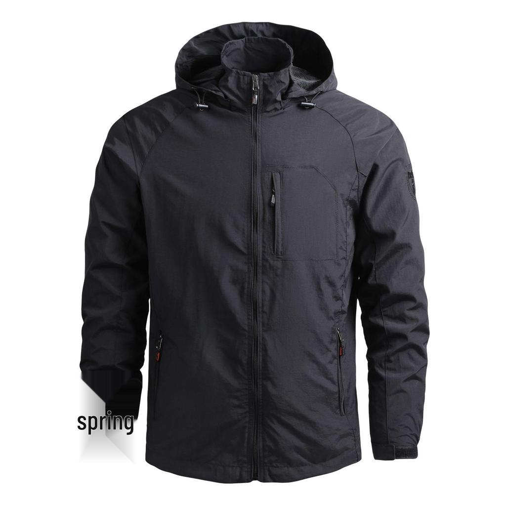 Męska kurtka wiatrówka o średniej długości - Wiosna/Jesień, Lekka, Casualowa outdoorowa, Wielokieszeniowa, Duże rozmiary