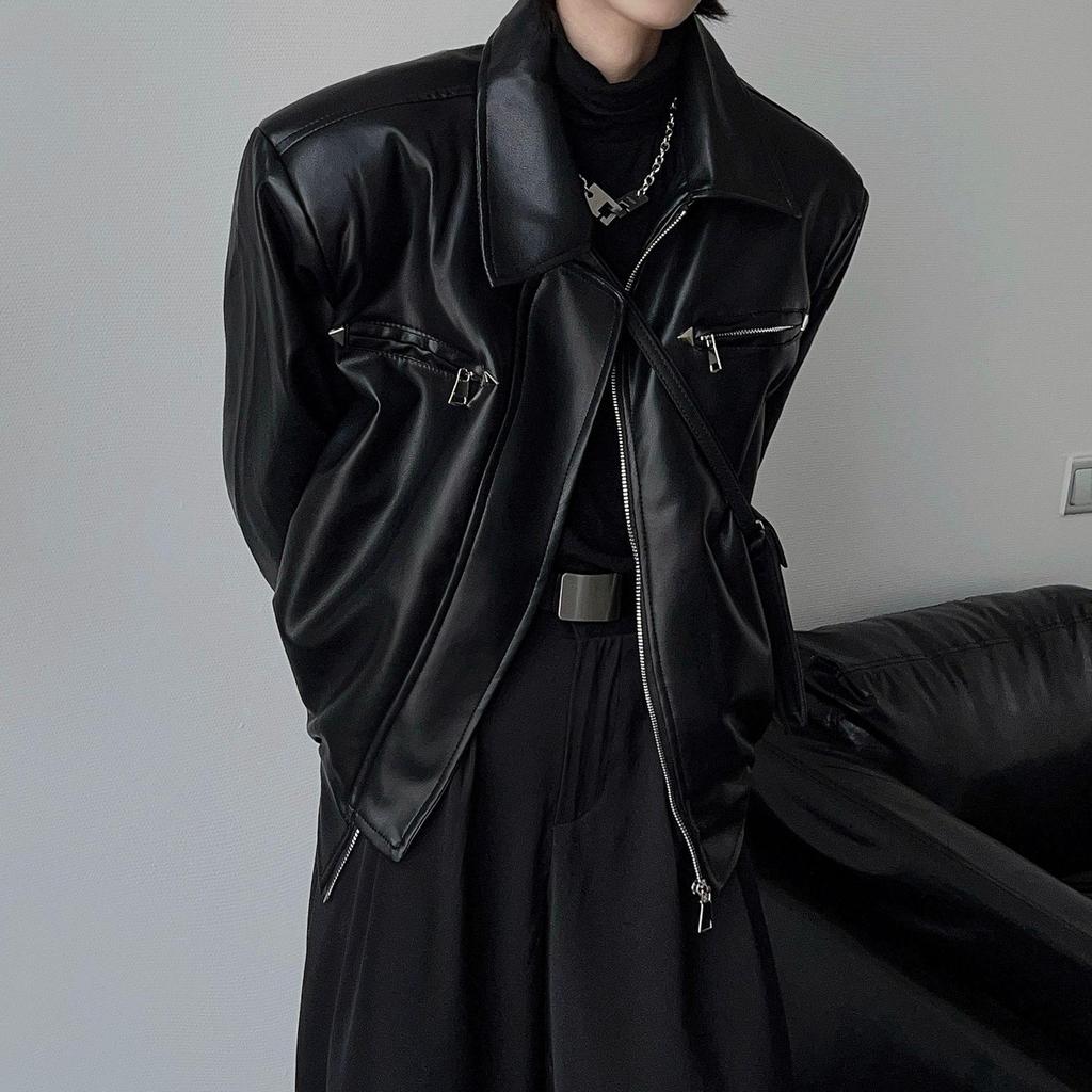 Men's American-Style PU Leather Jacket - Spring/Autumn British Rake, Elegant Motorcycle Silhouette, High-End Workwear Trend.