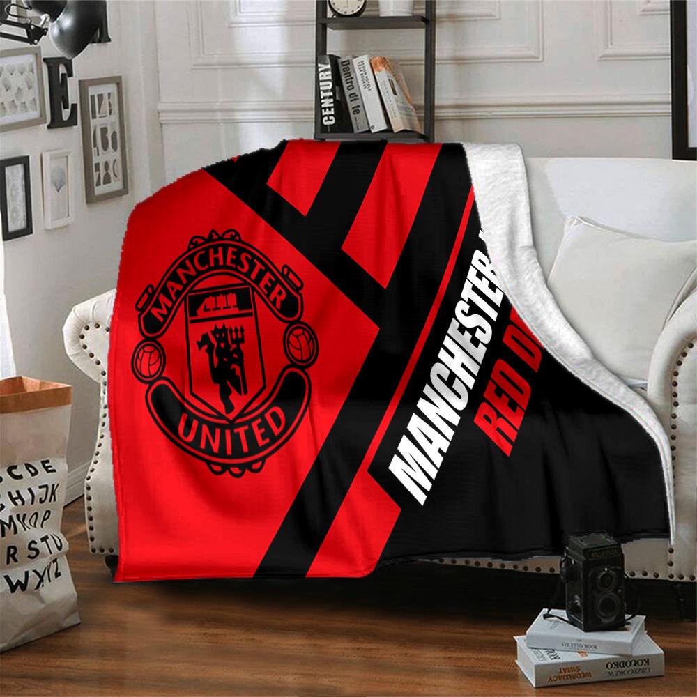 Coperta in Flanella con Stemma di Manchester, Morbido Poliestere, Design Moderno, Per Tutte le Stagioni per Campeggio, Viaggi, Regali per le Feste o Compleanni