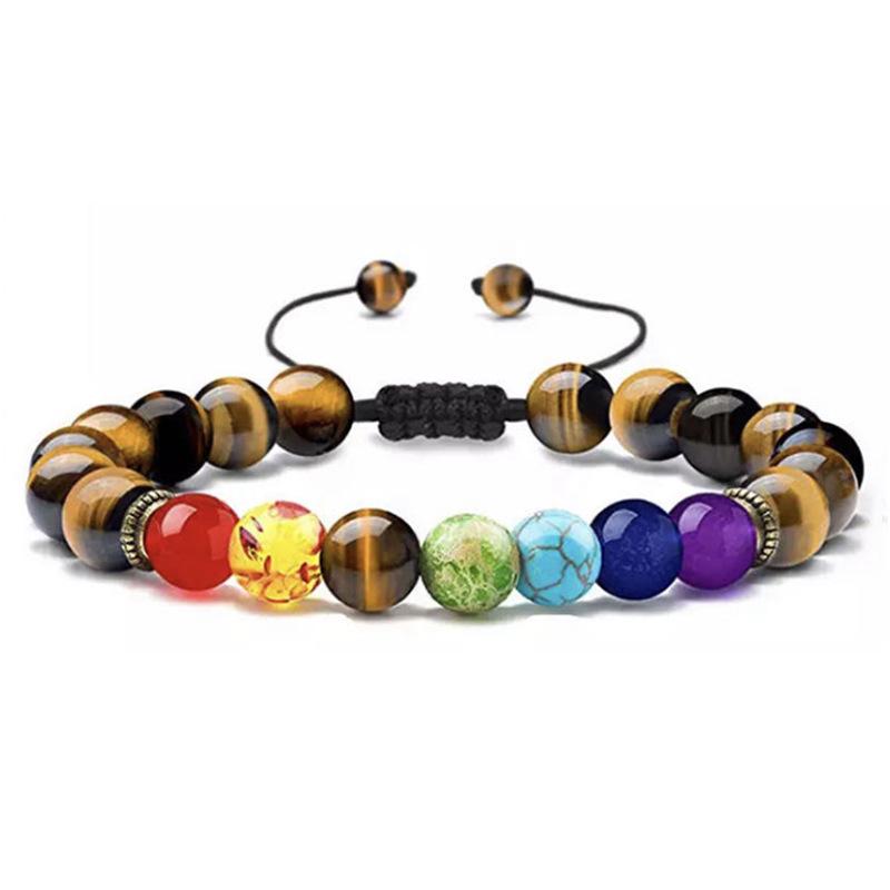 Multicolor Alloy & Volcanic Stone Yoga Bracelet with Turquoise & Tiger Eye Beads