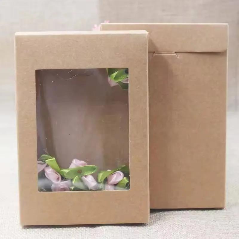 Cowhide Paper Box Cake Packaging Transparent Window Gift Box Biscuit Packaging Perfect for Weddings and Sending Friends