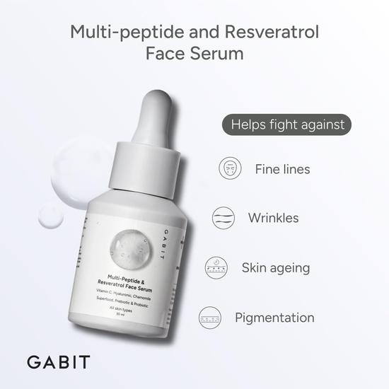 Gabit Multi-Peptide & Resveratrol Pro-ageing Serum For Wrinkles, Fine Lines, Dark Spots | Boosts Collagen|For Women & Men, 30 Ml