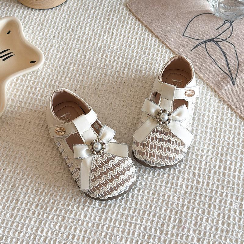 Girls Lace Bow Pearl Mary Jane Flats 21 белый