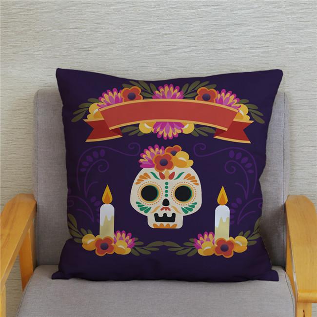 Mexican Day of The Dead Pillowcase Bedroom Living Room Sofa Home Decoration  Cartoon Flower Skull Print Cushion Cover