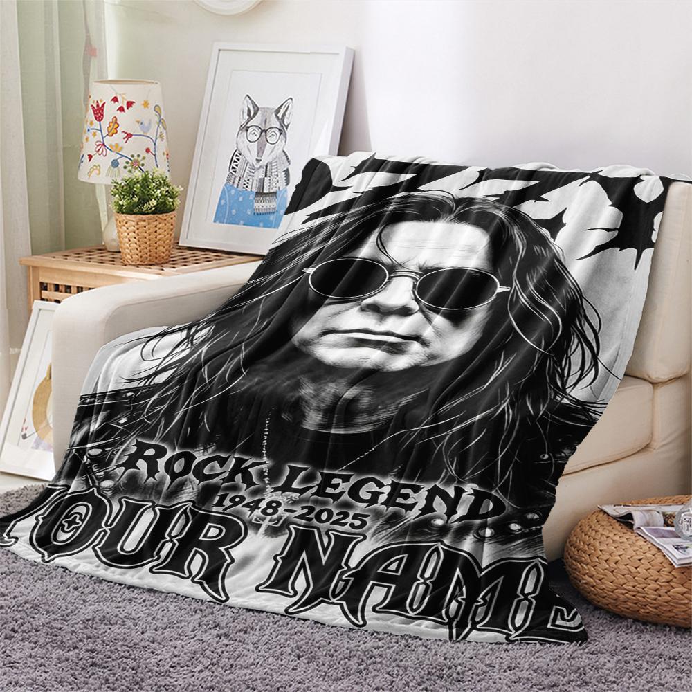 1PC Custom Name Ozzy Osbourne Patterned Flannel Blanket Suitable For All Seasons for Home Decor Warmth and Comfort Gifts Holiday Present_lx