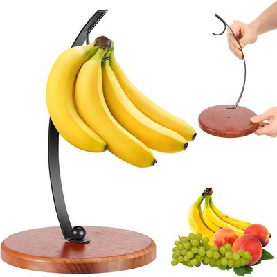 Banana Holder Stand, Easy Install Banana Tree Hanger,Modern Banana Hanger Hook,Countertop Fruit Hanger with Wood Base Decorative Grape Stand Holder