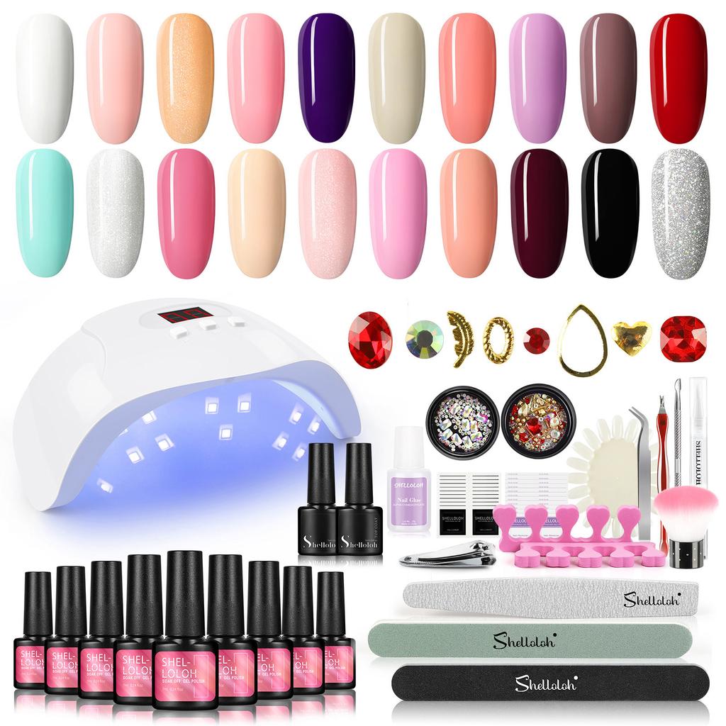 SHELLOLOH Manicure Set 7ML Nail Gel Polish 20 Pcs Pure Color Nail UV