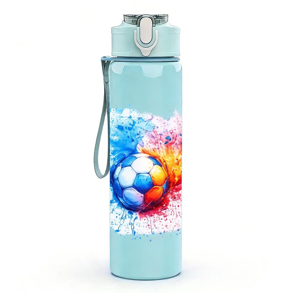 1PC Multicolor Splash Soccer Ball Print 750ml Color Plastic Sports Water Bottle Leakproof Flip Straw Lid Suitable for Sports Office Home Use