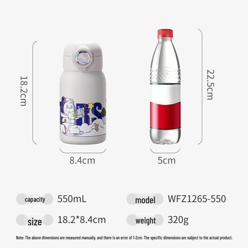 Fuguang Children's 304 SS Dual-Lid Insulated Water Bottle with Straw, 550ml