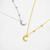 Sterling Silver Moon Star Zircon Necklace Pendant Long Chain  Luxury Classical Fine Jewelry Women Gift