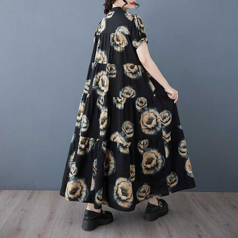2025 Summer New Women Loose Big Size Fashion Printing Slim Long Dresses