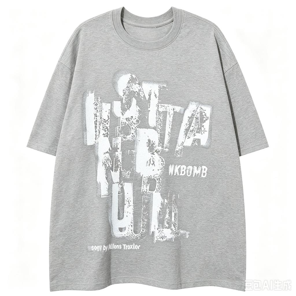 Unisex Distressed Cracked Letter Graphic T Shirt Black Oversized Short Sleeve Grunge Streetwear Tops