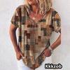 2025 Women's 3D Print Painting T Shirt Casual Loose Colorblock Print V Neck Basic Top Shirt Pullover Female Clothing New Summer