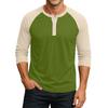 Men's Button-Down Contrast Raglan 3/4 Sleeve Top