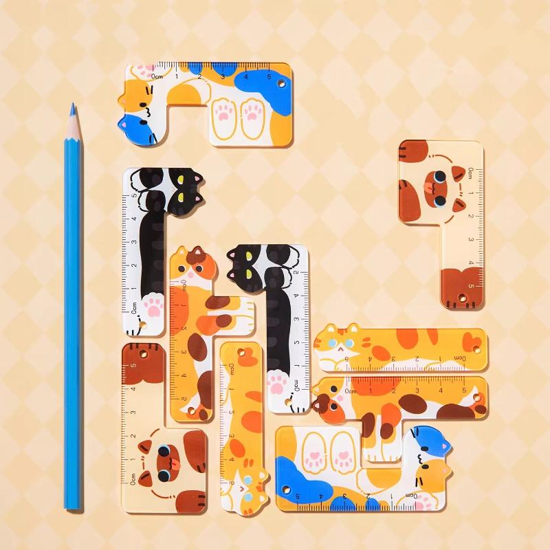 Cute Cartoon Animal Cat Dog Ruler Mini 5cm Portable Stationery Ruler Pendant Backpack Charm Student Prize Student Reward Gifts