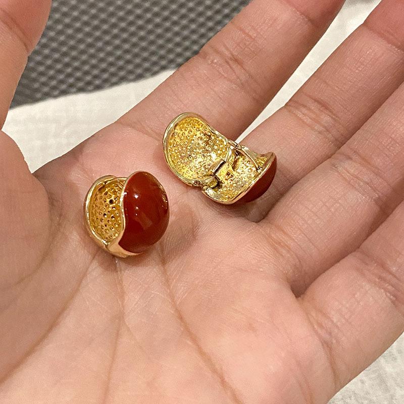 2025 New Red Drip Glaze Bean Ear Cuffs: Women's Elegant, Round, Versatile High-End Earrings