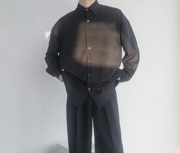 Retro Drapierung Grün & Weiß Eisseide Langarmhemd - Unisex, Koreanischer Stil, Lockere Passform