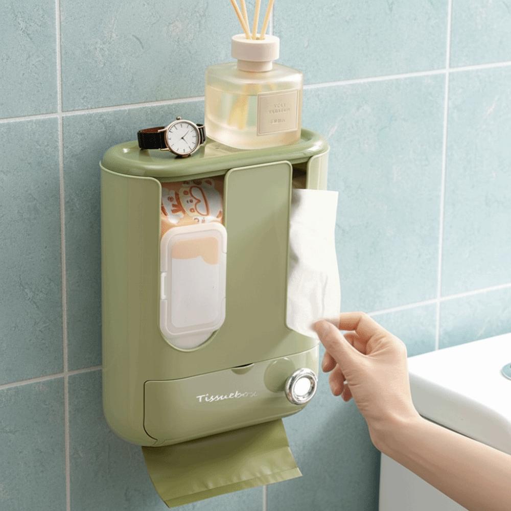 Space Saving Wall Mounted Tissue Box Plastic Garbage Bag Storage Rack Napkin Paper Case Office