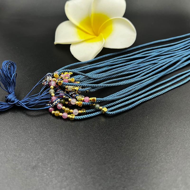 Adjustable Handwoven Gold Pendant Lanyard with Corn Rope and Dongling Jade 2