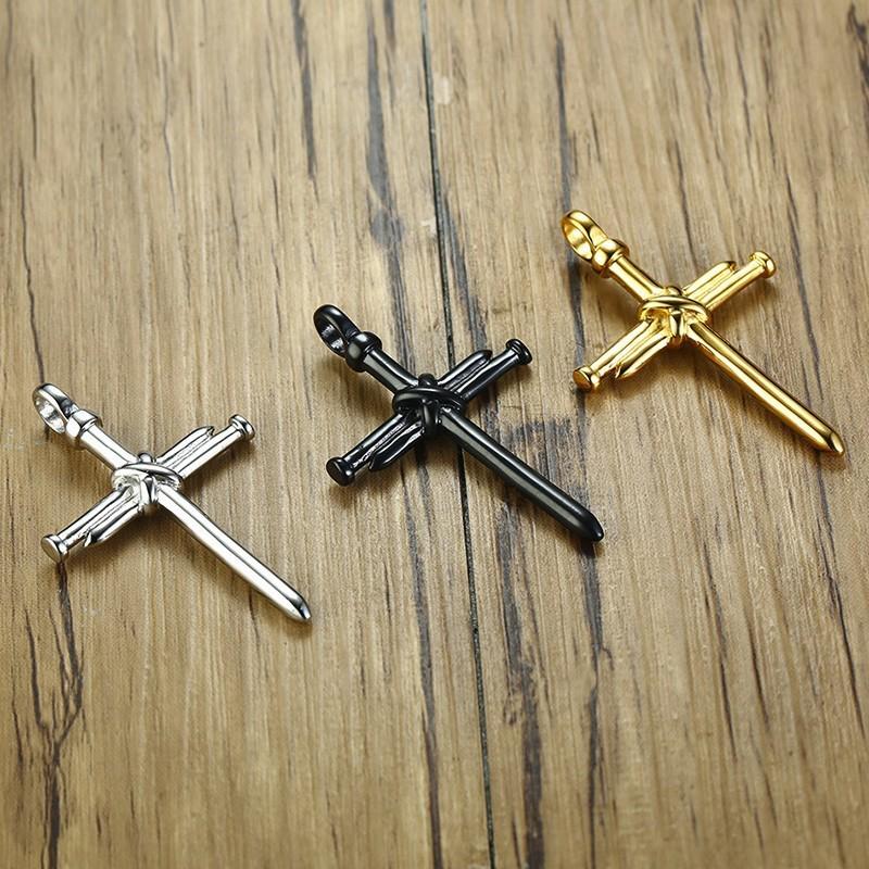 Nail Cross Pendant Necklace For Men Hip Hop Punk Style Copper Color Stainless Steel Chain Christian Church Baptism Party Jewelry