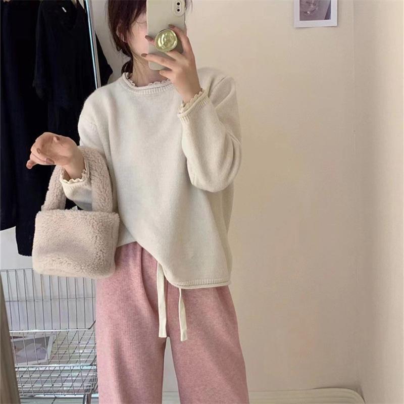 Women's Sweater Autumn/Winter New Lace Edge Long Sleeve Loose Base Knitted Sweater
