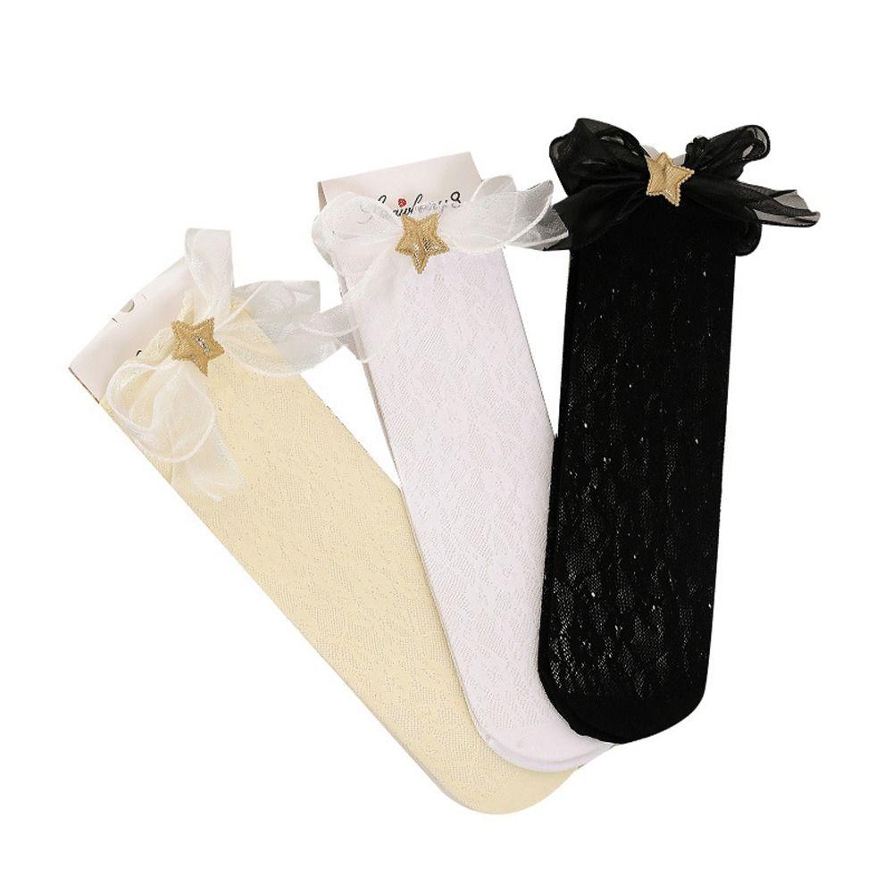 Bow Star Hollow Out Gauze Korean Style Stockings Kids Hosiery Knee High Socks Girls Long Socks