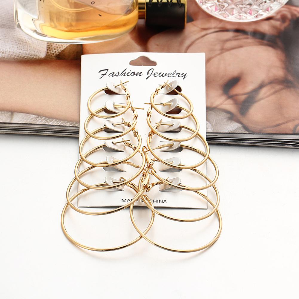 6 Pairs Women Fashion Simple Rock Exaggeration Circle Hoop Earrings Set Punk Hoop Earrings