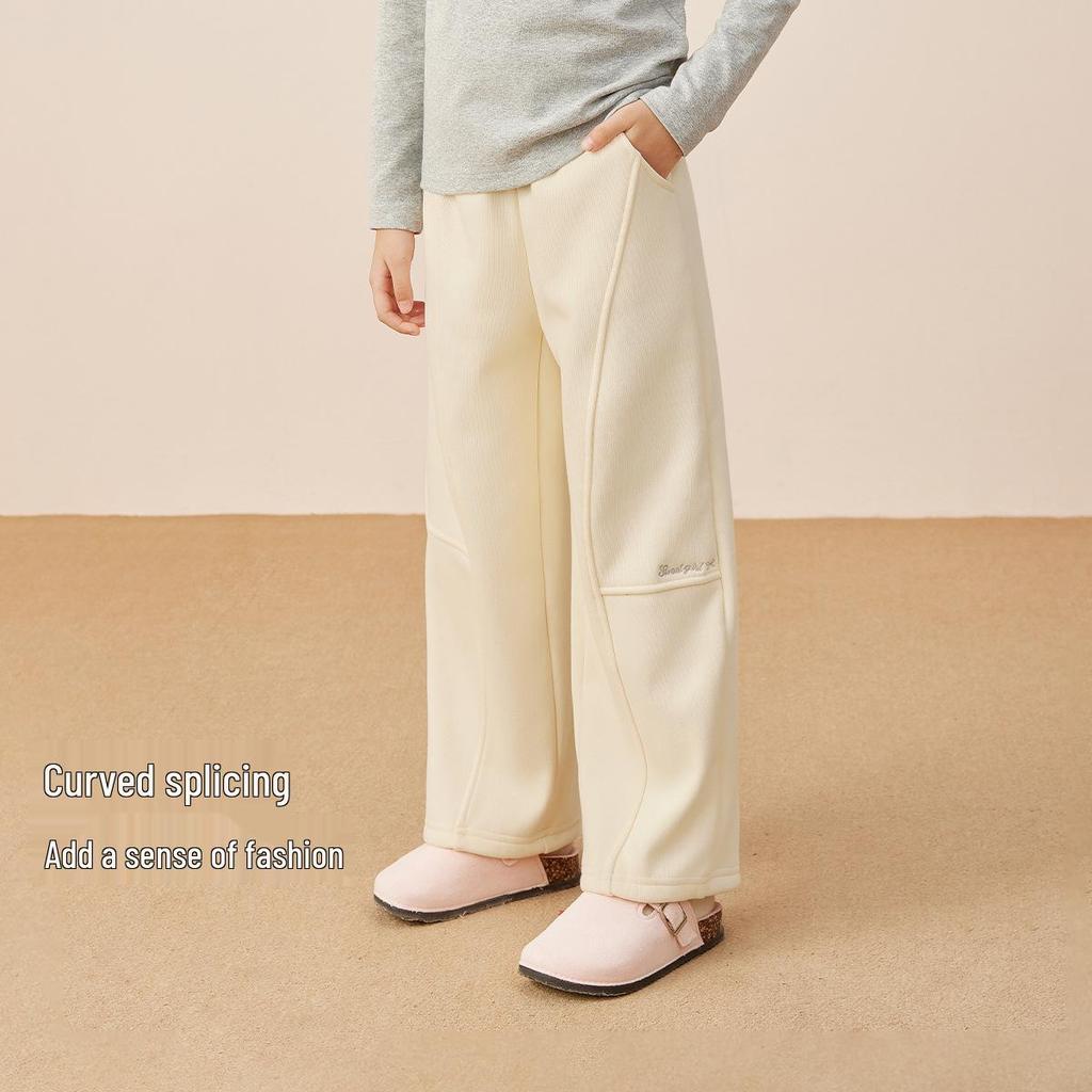 Girls' Fleece-Lined Sweatpants: Warm, Thick, Versatile Autumn/Winter Pants for Big Kids