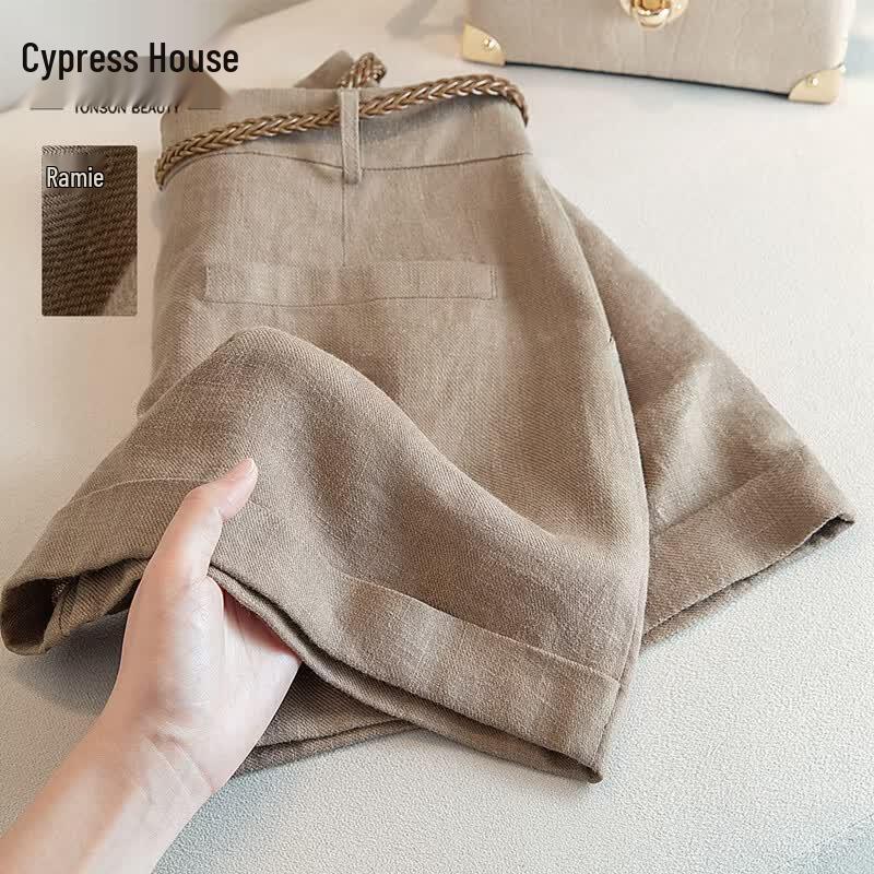 Siboshe Women s High Waist Ramie Solid Loose Wide-Leg Shorts XXL
