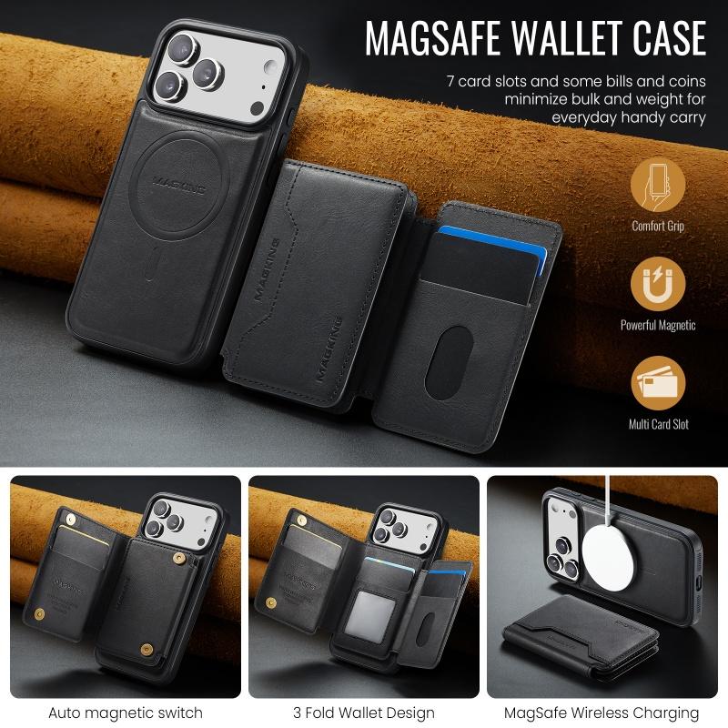 Magsafe Leather Flip Wallet Phone Case For iPhone 17 Air 17 Pro Max 2 In 1 Detachable Card Slots Cover Hoesje Coque Etui Bag