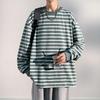 Men's Spring and Autumn Outdoor Trendy Stripe Couple Hong Kong Style Long Sleeve Round Neck T-shirt Pure Cotton Hoodie