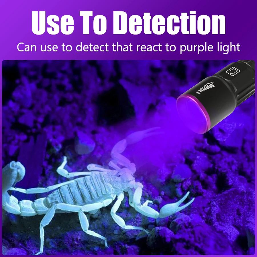 UV Flashlight LED Ultraviolet Torch Zoomable Mini Ultra Violet Lights 395nm Inspection Lamp Pet Urine Stain Detector Tools